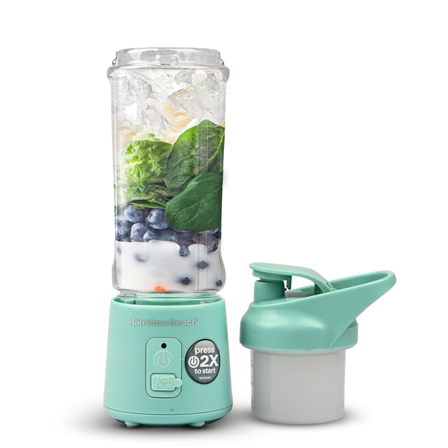 Hamilton Beach Portable Blender with Sipper Lid + Blade Guard, Portable Juicer, Smoothie Maker Blender, 450ml Food Grade Tritan Jar, Travel Blender for Smoothies, Milkshakes, Protein Shakes (Aqua)