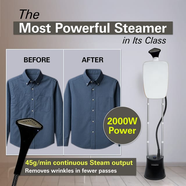 Hamilton Beach Steam Iron with Stand & Ironing Board, Garment Steamer for Clothes, 45g/min Steam Output, 20s Heat-Up, 6 Steam Levels, Standing Iron Steamer for Clothes with Press Stand, 1.8L Tank