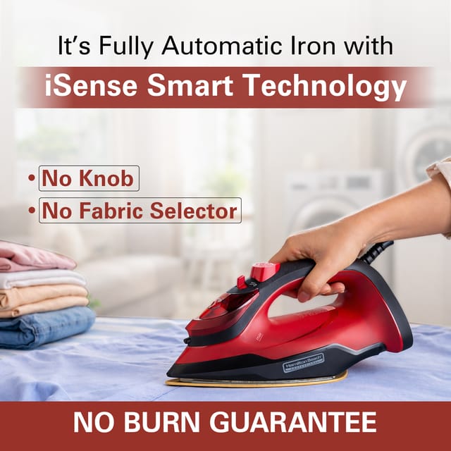 Hamilton Beach iSense 1600W Fully Automatic Steam Iron | Auto Temp for All Fabrics | No Burn Guarantee | Motion Sensor Auto Shut-Off | 120g Turbo Steam | 5-Year Soleplate Warranty | 3-in-1: Dry Steam & Vertical Steamer